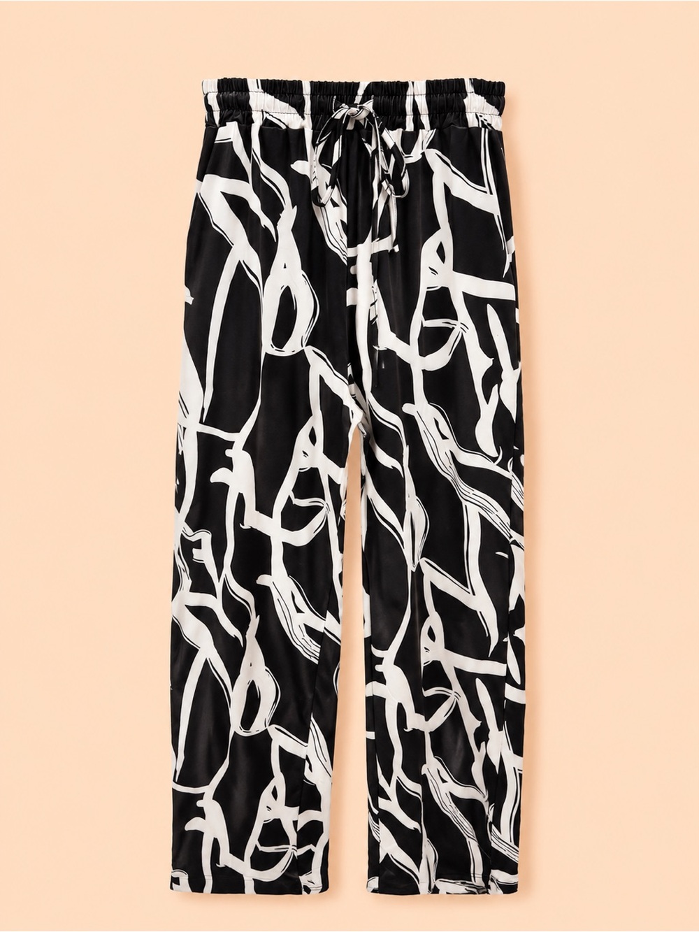 BLACK & WHITE ABSTRACT PRINTED PULL ON PANT